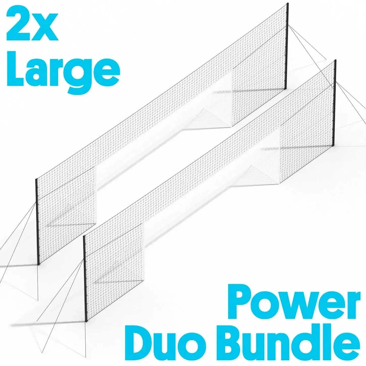 Power Duo Bundle with two large sports nets set up for outdoor games