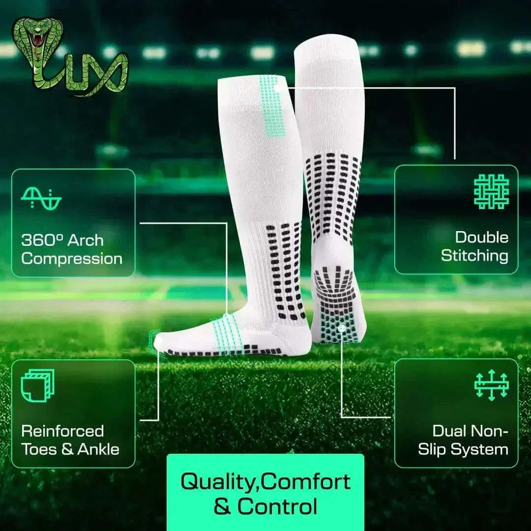 Anti-slip soccer socks by LUX with advanced grip design, ensuring superior traction and comfort on the field.