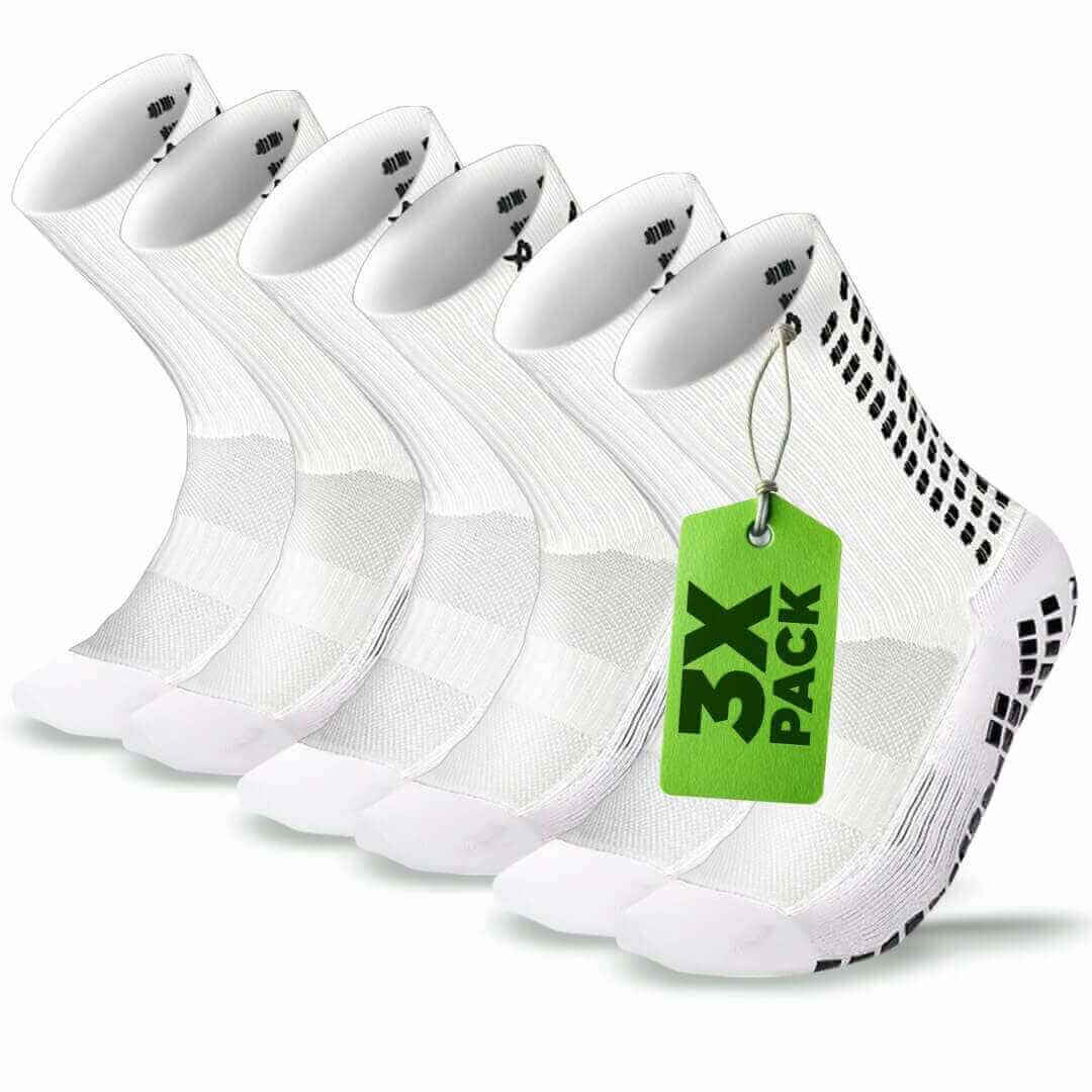 3 pack white grip socks soccer with anti-slip technology and cushioned support