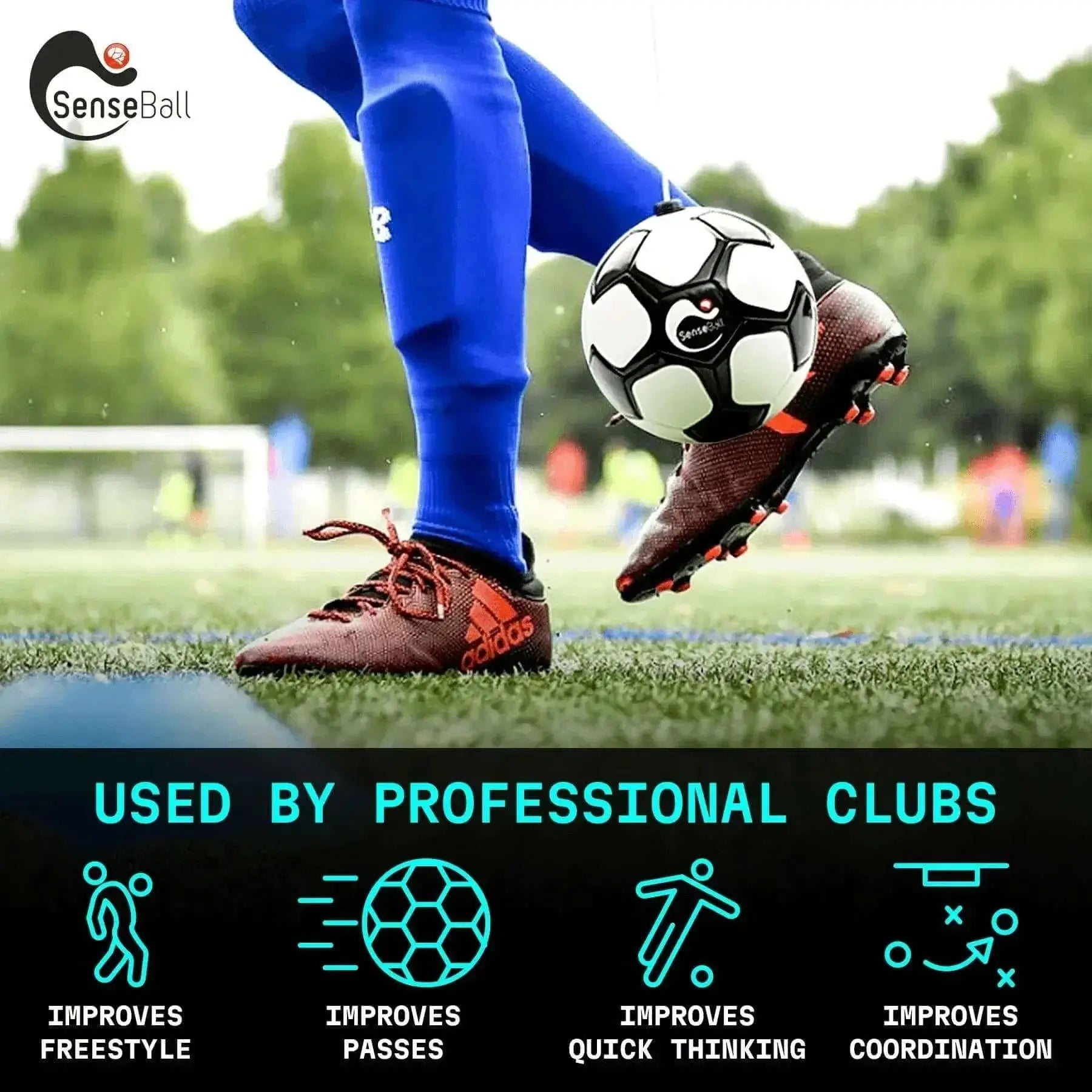 senseball soccer ball trainer improving freestyle, passes, quick thinking, and coordination for professional clubs