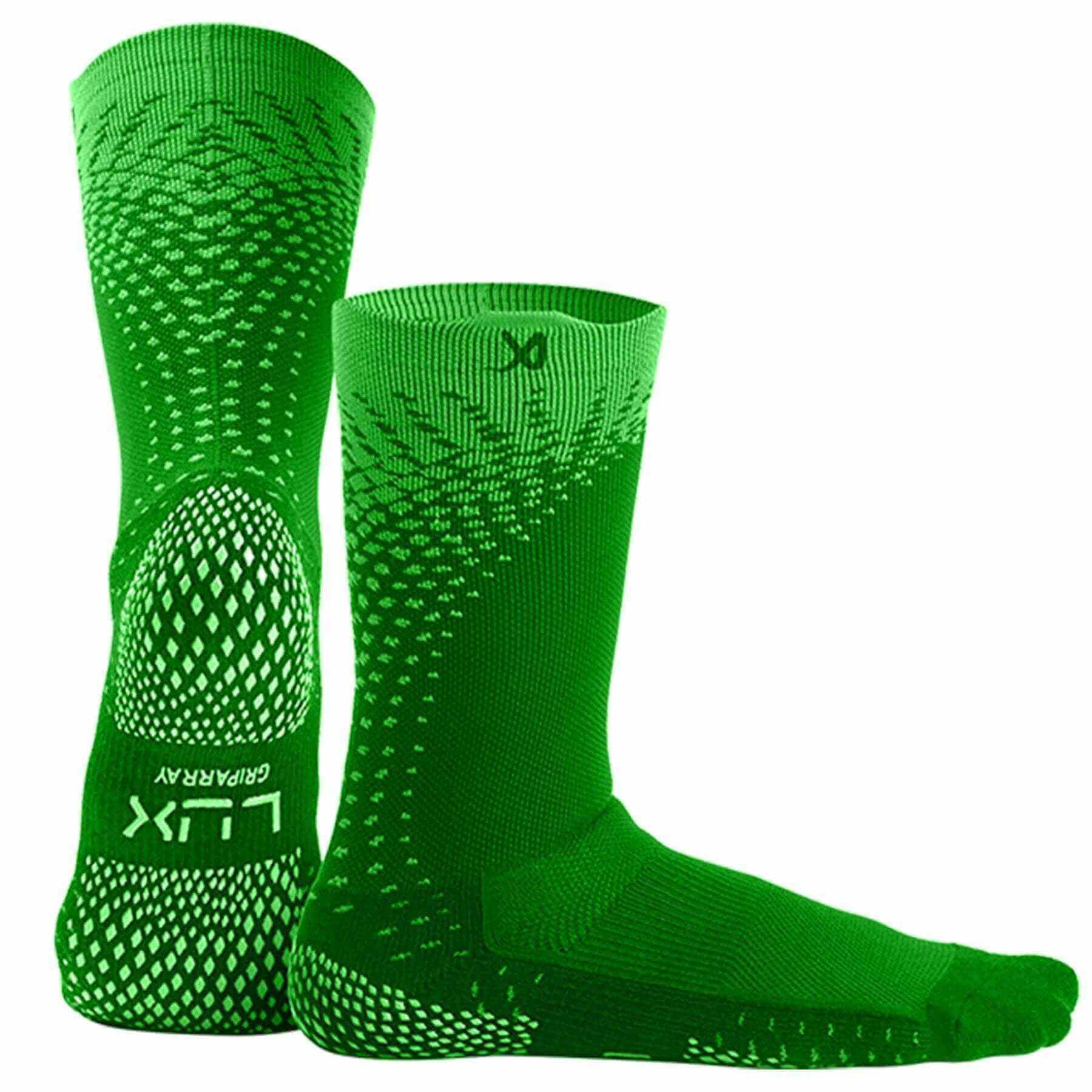 Green LUX calf-length cleat socks with advanced GripArray technology for soccer traction and stability