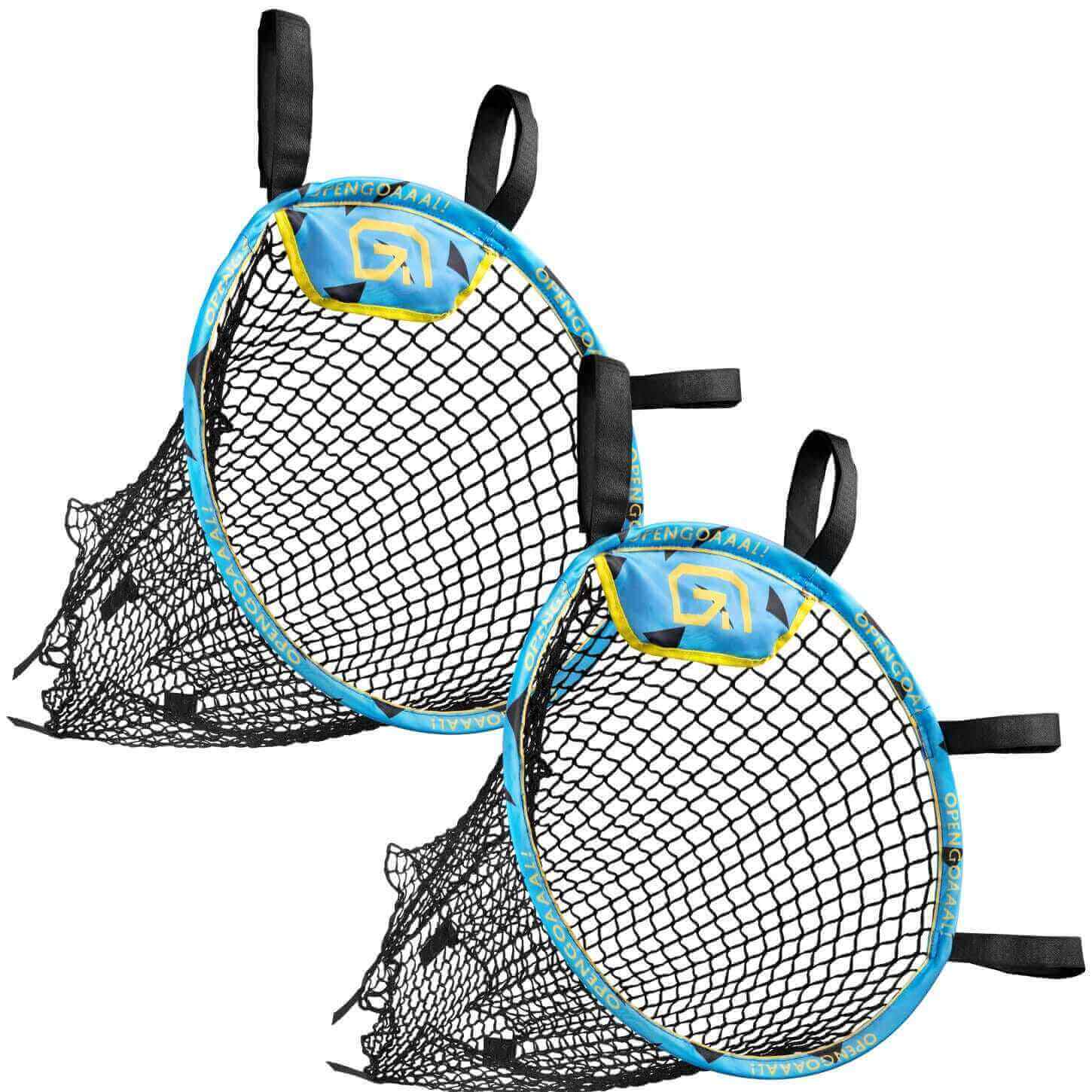 3-in-1 Full Upgrade Kit rebounder nets with blue and yellow frames and black straps