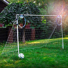 Soccer goal with corner target training nets attached for shooting accuracy practice