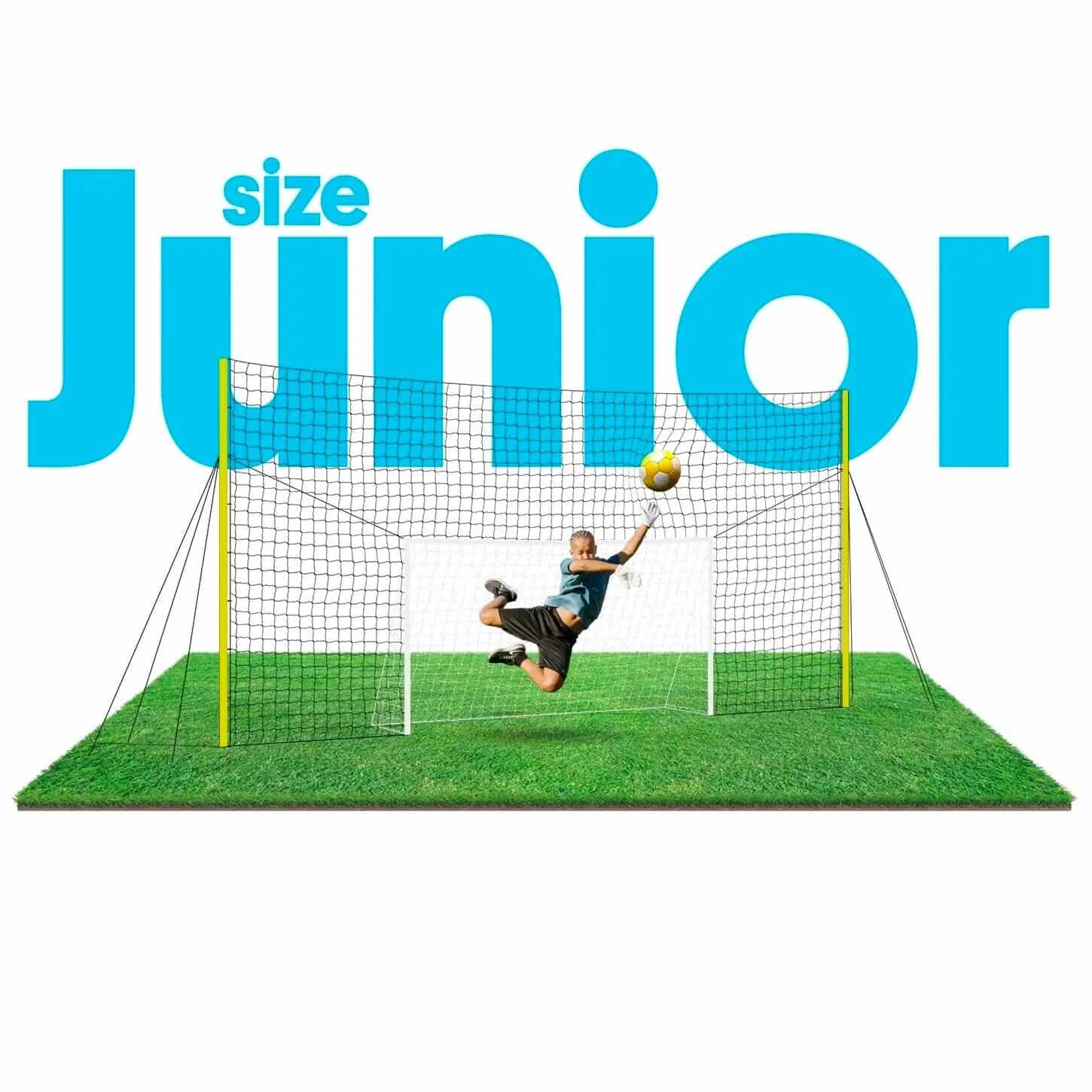 Junior size 3-in-1 soccer goal trainer with rebounder and backstop for kids
