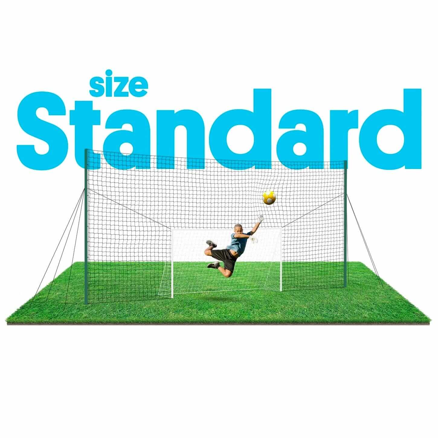 Standard size 3-in-1 soccer goal trainer with rebounder and backstop for backyard practice