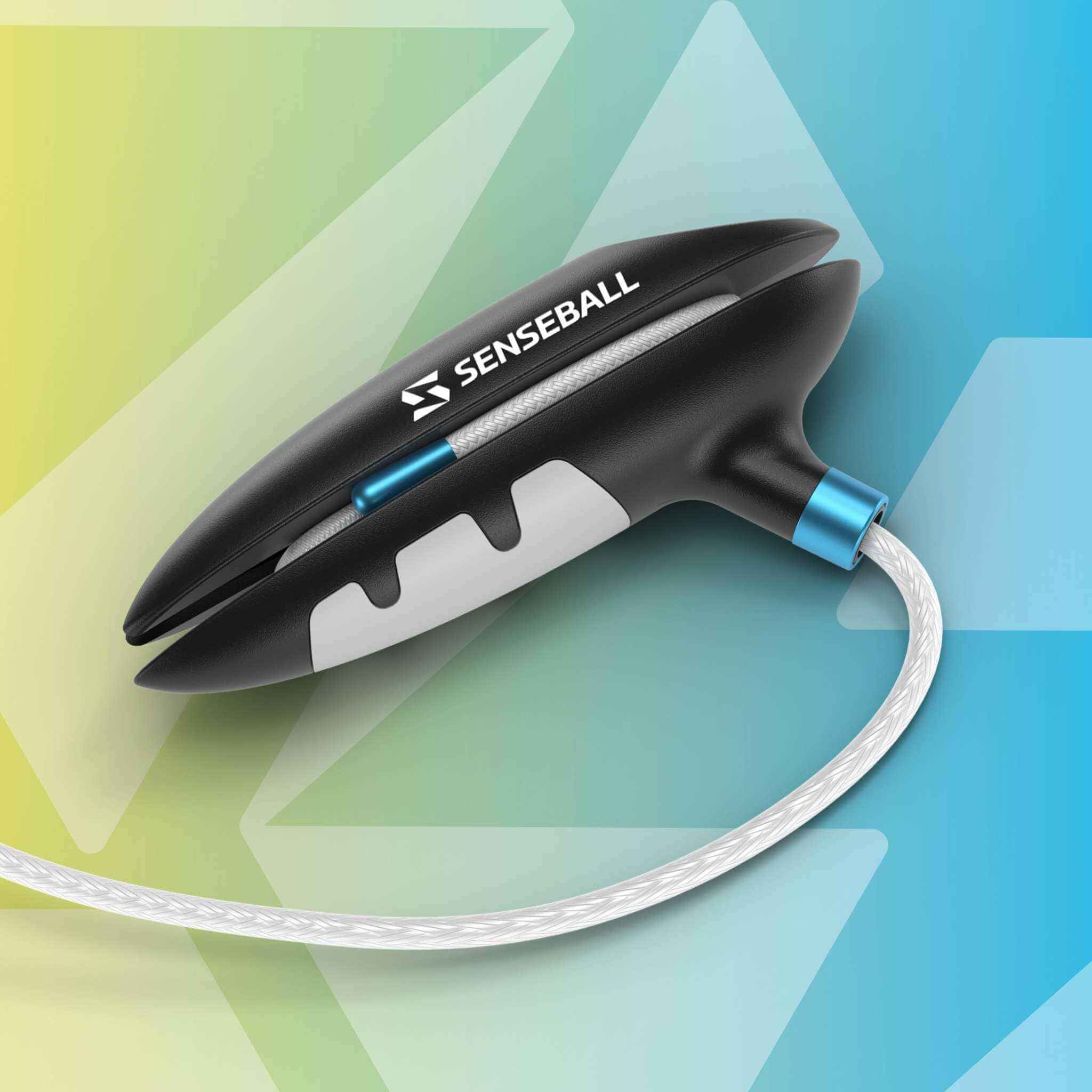 SenseBall Pro-Level Size 2 Soccer Ball Kick Trainer in black with blue accents on string for advanced soccer training