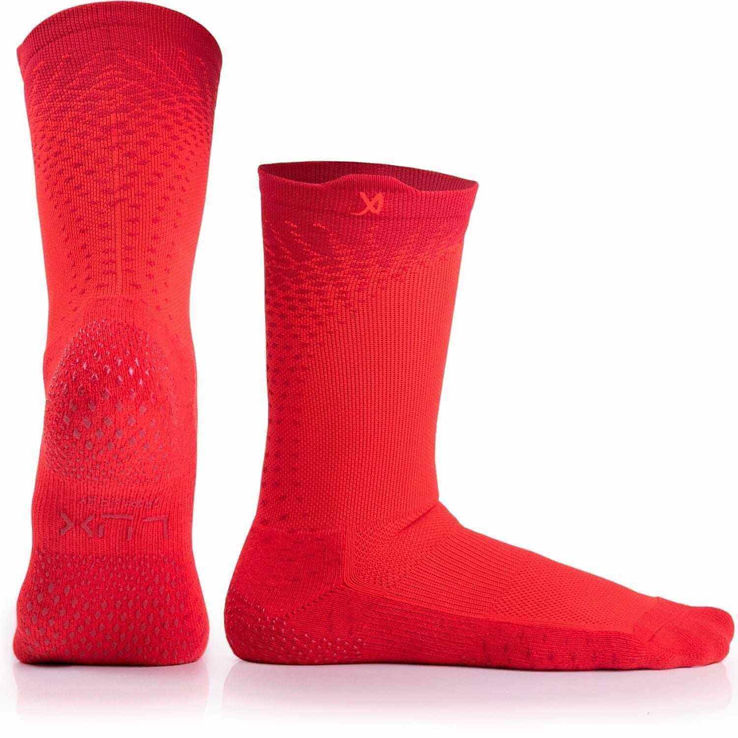 Red LUX Grip Cleat Socks with advanced GripArray Technology for soccer traction and stability