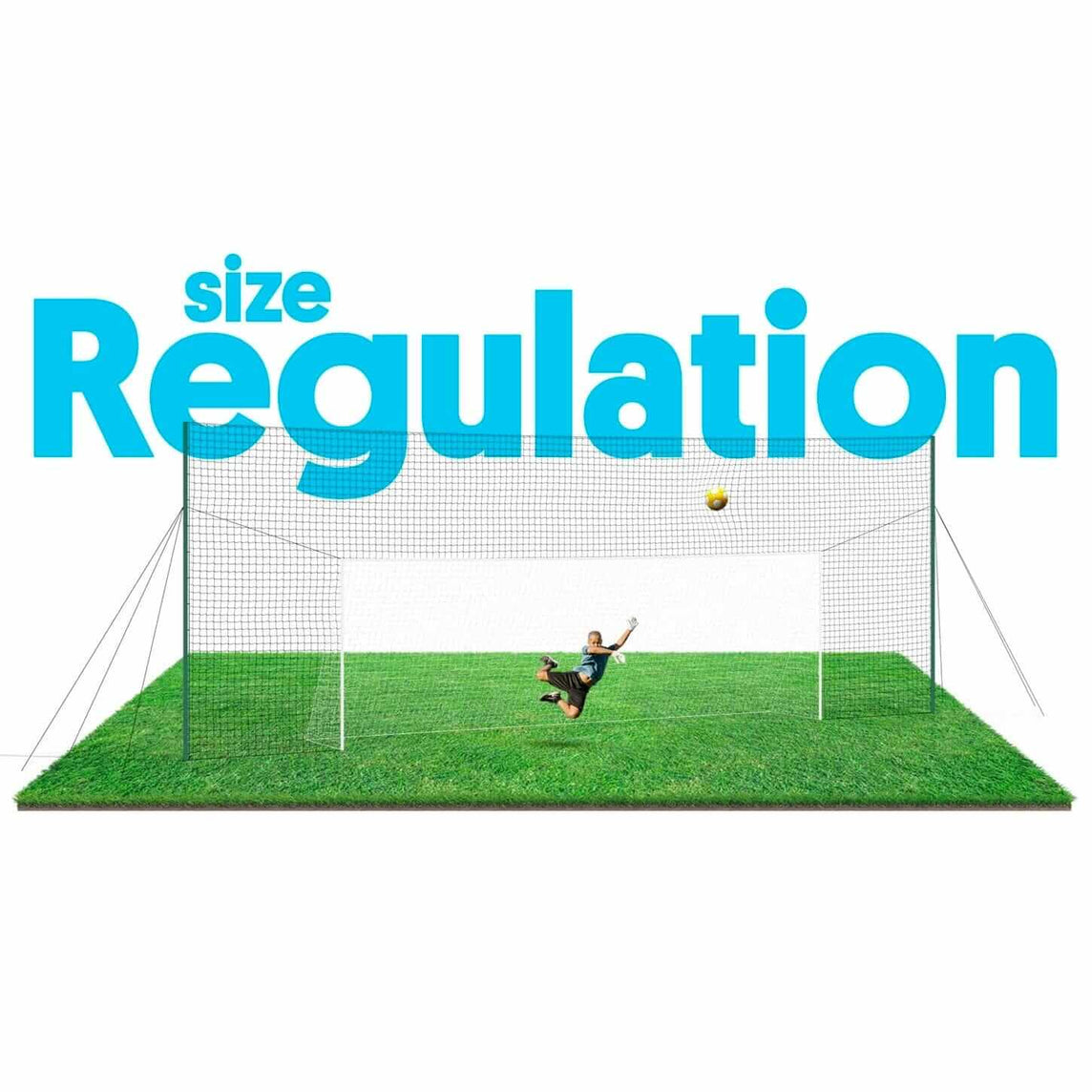 regulation size 3-in-1 soccer goal trainer with rebounder and backstop on grass field