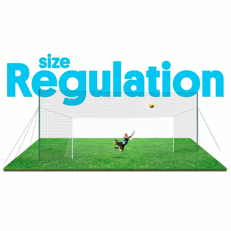 regulation size 3-in-1 soccer goal trainer with rebounder and backstop on grass field